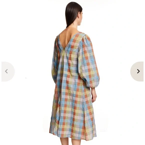 GANNI Seersucker Puff-Sleeve Dress - Picture 6 of 6